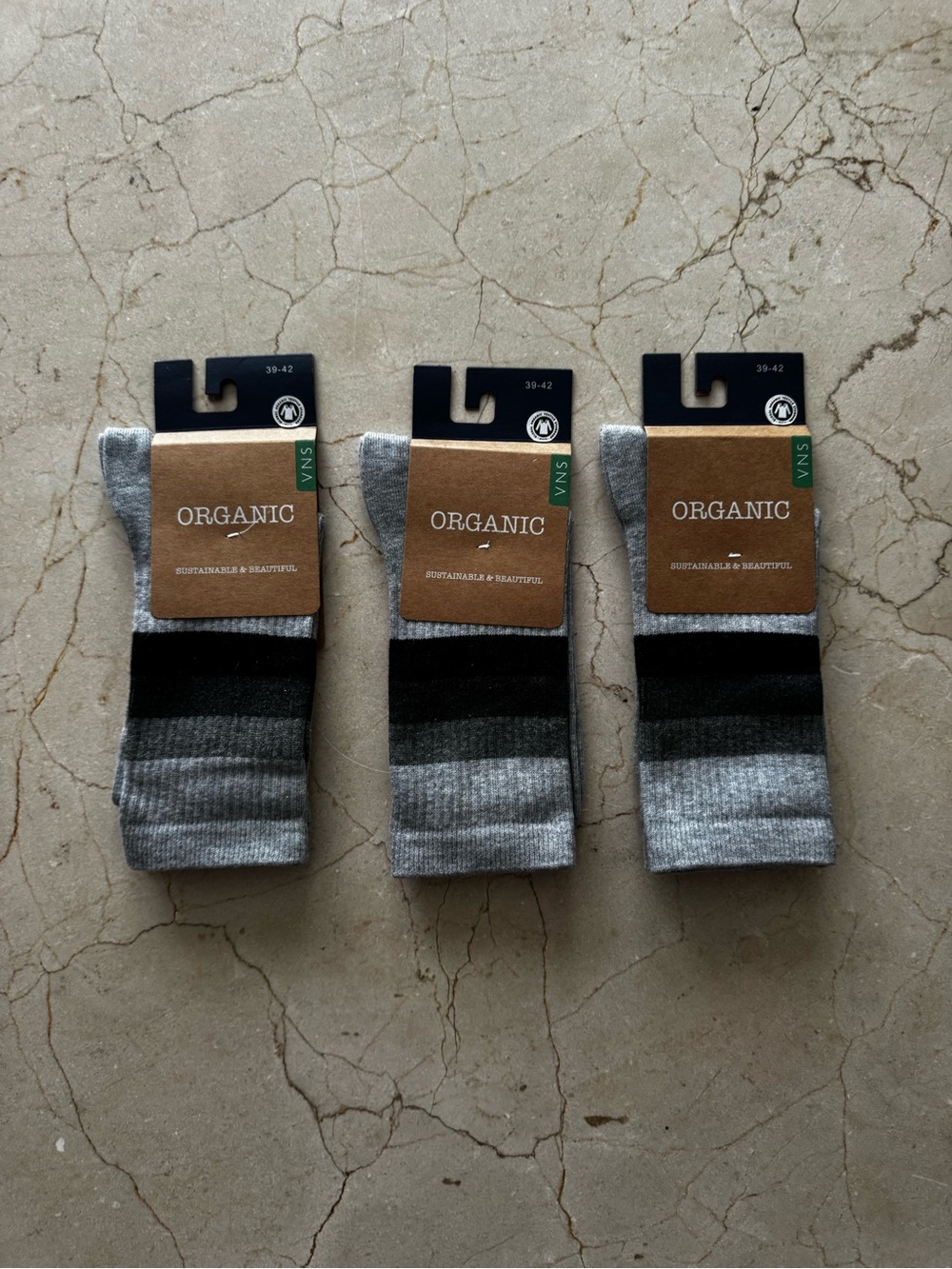 European Organic Cotton Womenโs Shades of Gray Patterned Socks - Pack of 3- NWT